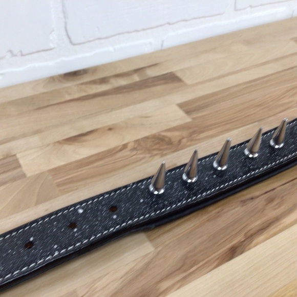 Mad Cow genuine leather Punk Rock dog collar handmade black dark silver studs - Picture 10 of 16